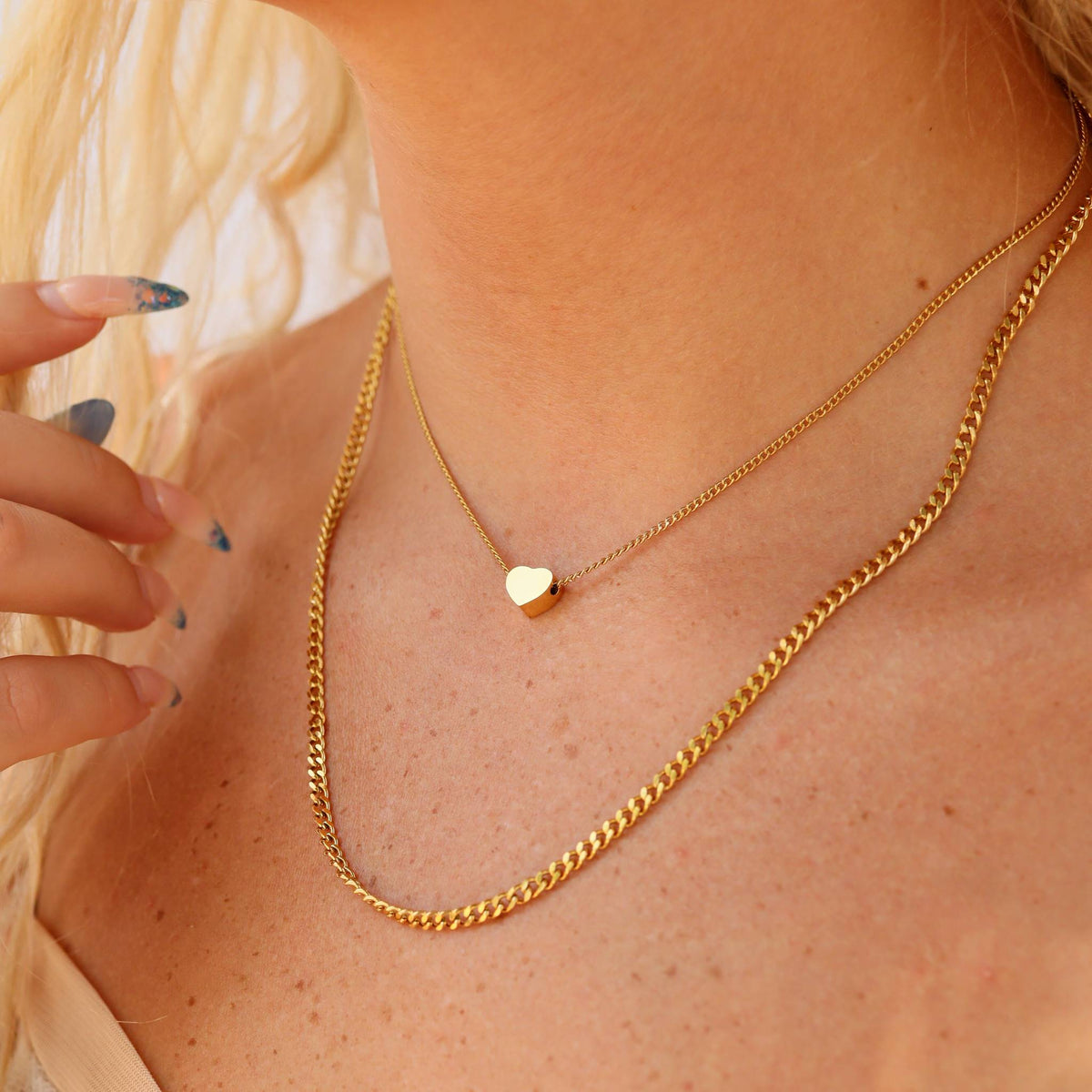 Gold Heart Layered Necklace – Tarnish Free 18K PVD Gold Stainless Steel Pendant