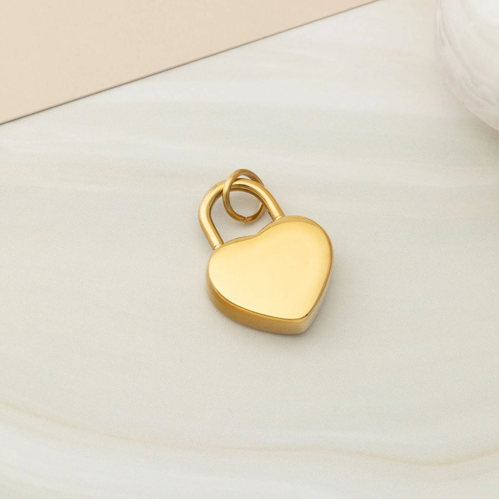 18K Gold PVD Stainless Steel Heart Lock Charm- gold studio 