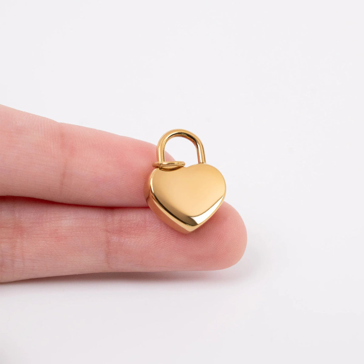 18K Gold PVD Stainless Steel Heart Lock Charm- scale shot 