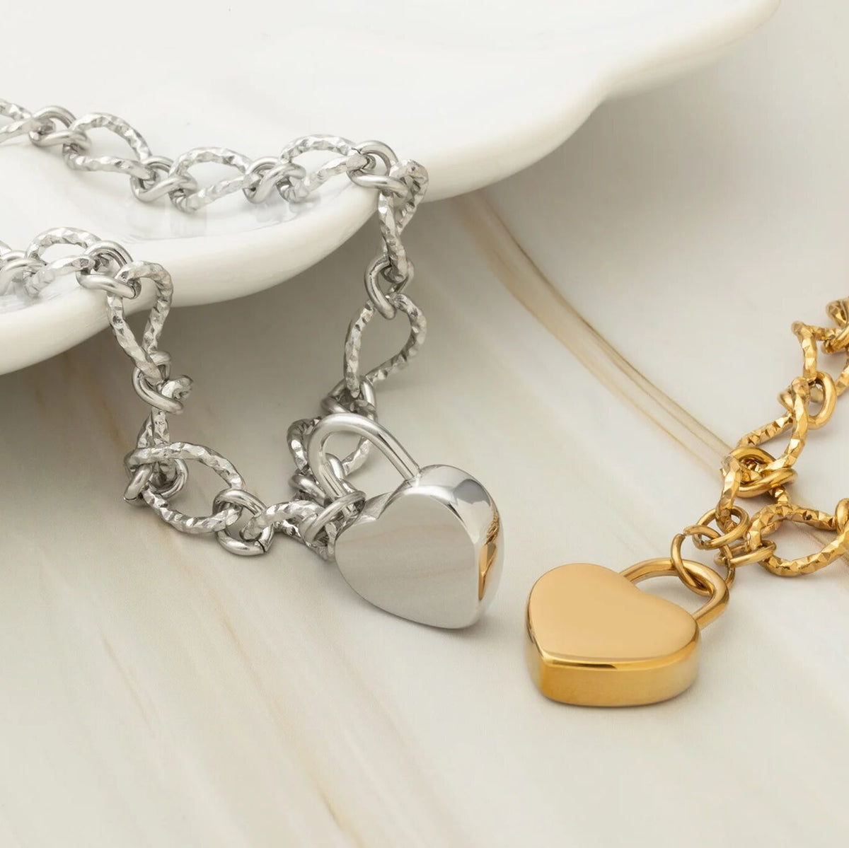 18K Gold PVD Stainless Steel Heart Lock Charm- gold and silver studio 