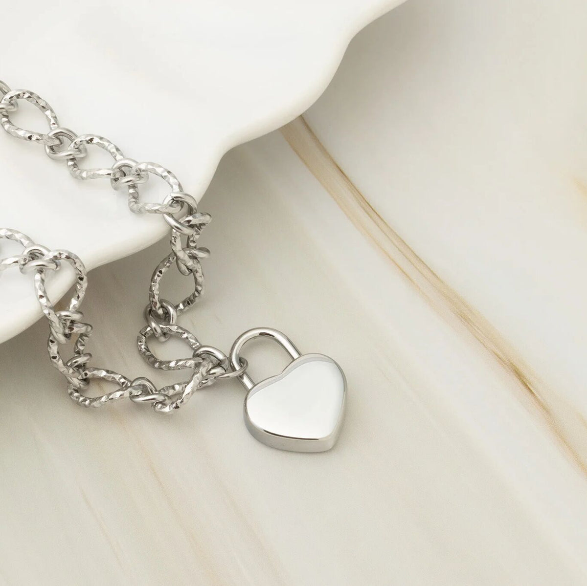 18K Gold PVD Stainless Steel Heart Lock Charm- silver studio 
