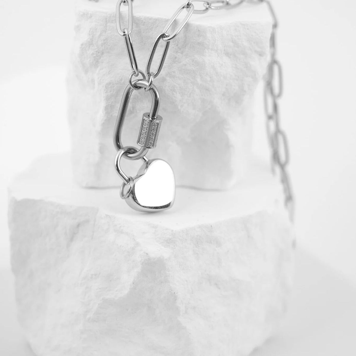 18K Gold PVD Stainless Steel Heart Lock Charm- silver studio 