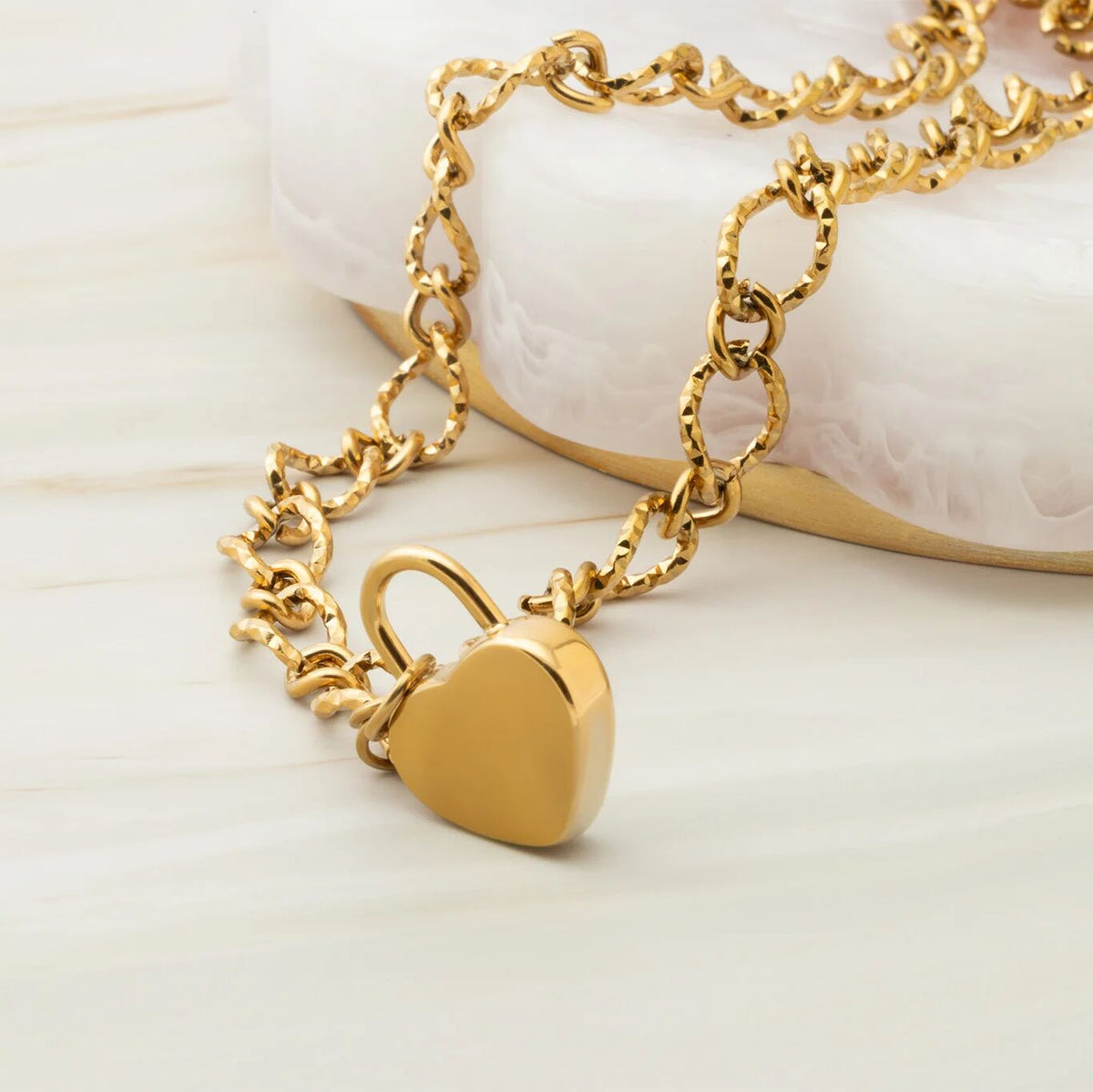 18K Gold PVD Stainless Steel Heart Lock Charm- gold studio 