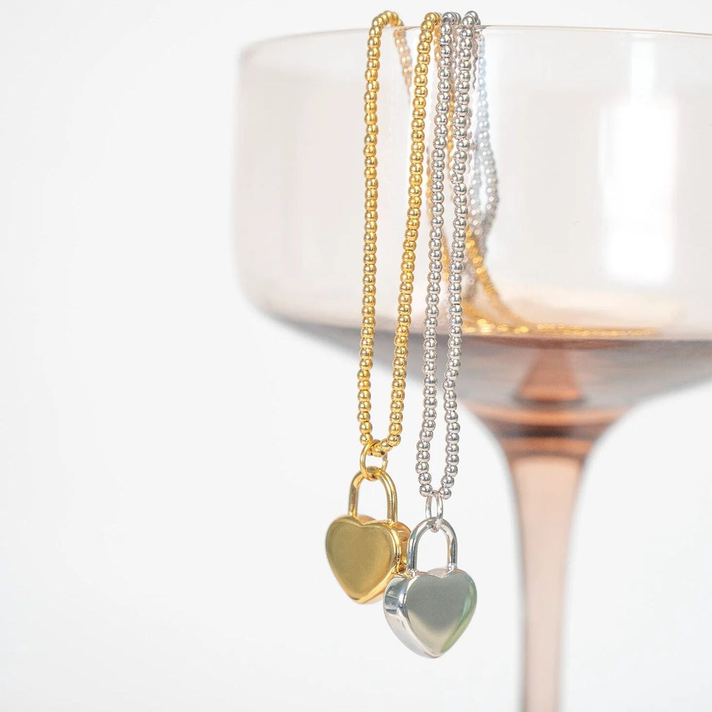 18K Gold PVD Stainless Steel Heart Lock Charm- gold and silver studio 