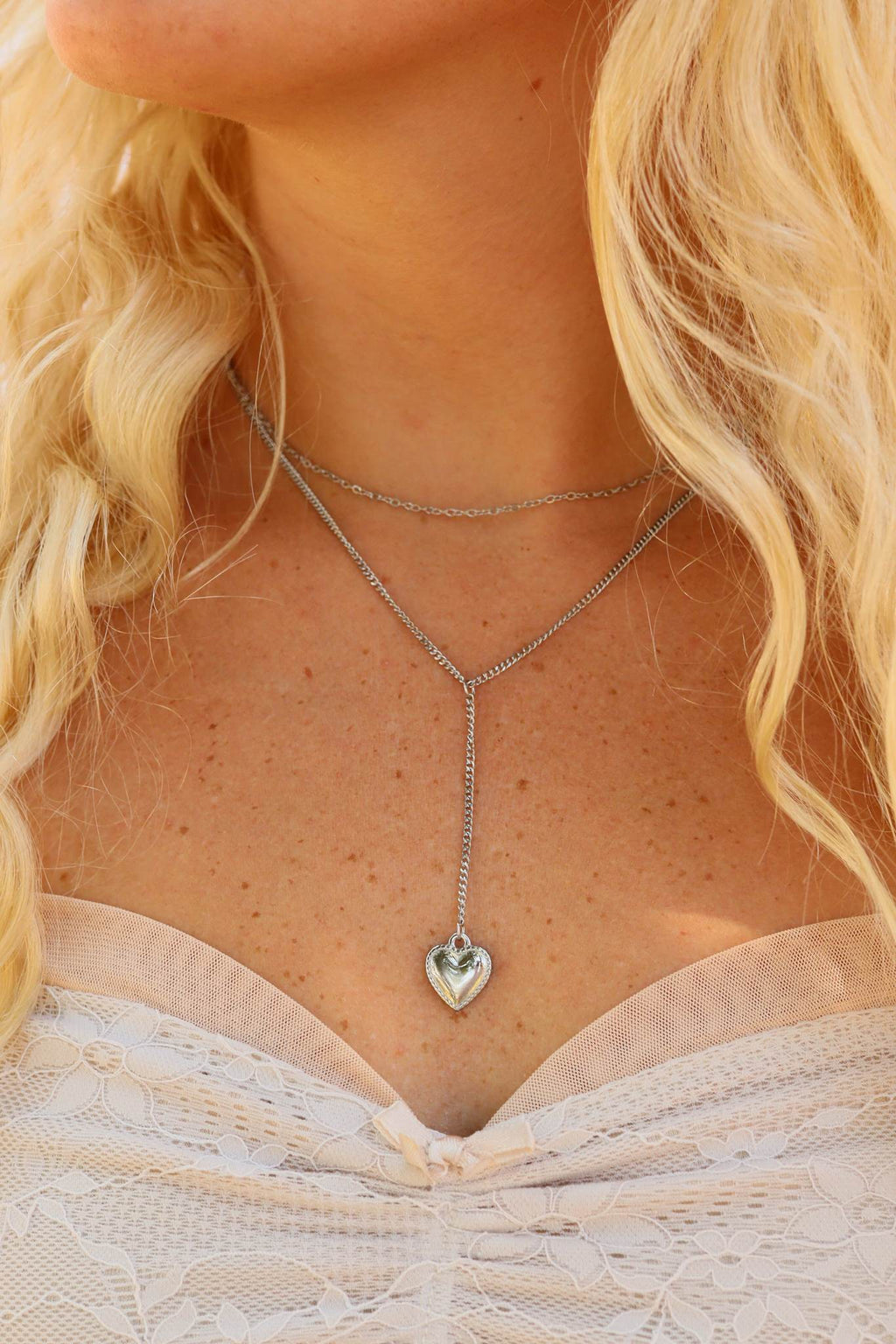 Gold Heart Necklace – Layered Lariat Double Chain 18K Gold Jewelry Pendant - Necklaces | Sunflower Soul Boutique