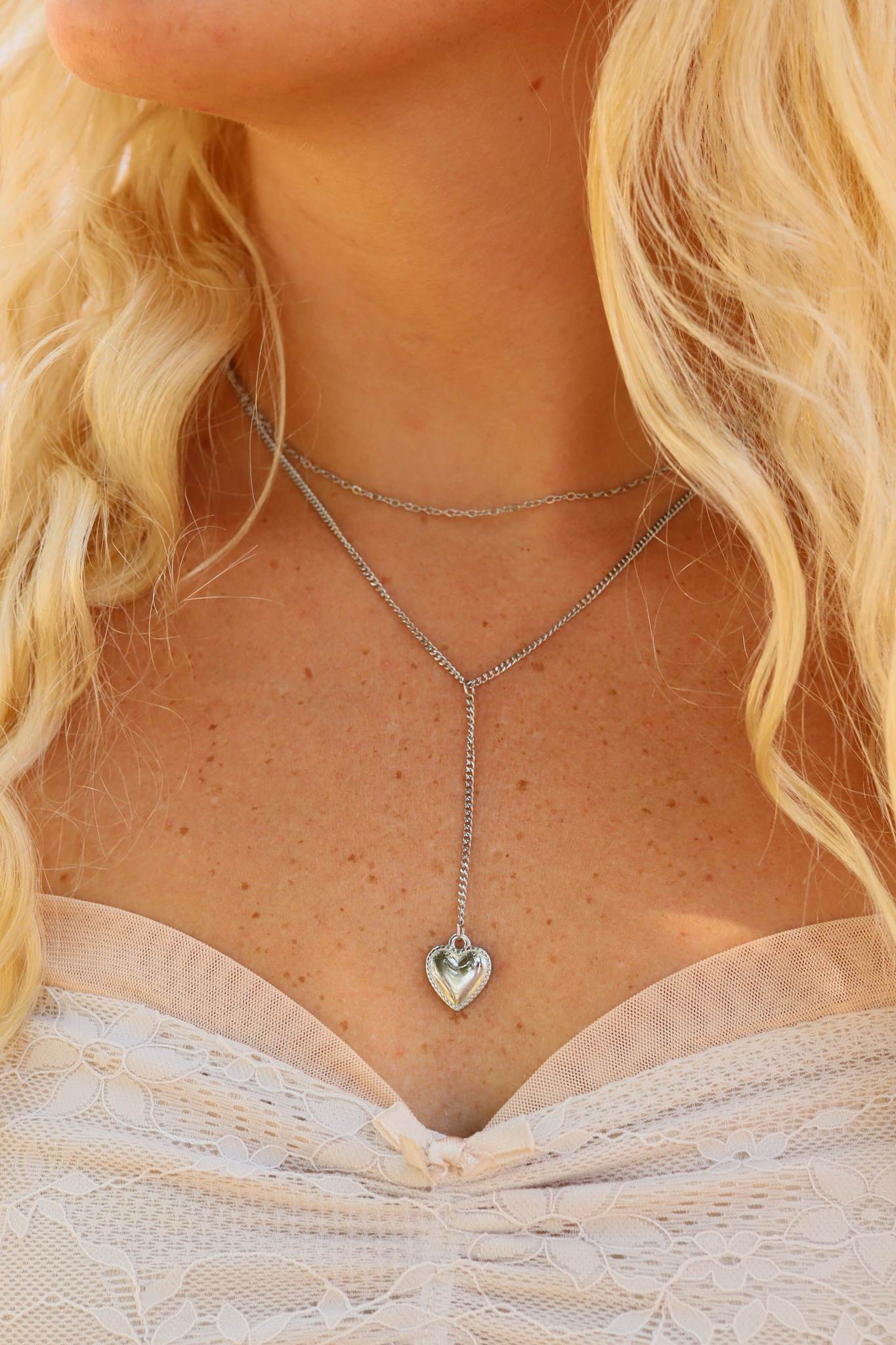 Gold Heart Necklace – Layered Lariat Double Chain 18K Gold Jewelry Pendant - Necklaces | Sunflower Soul Boutique