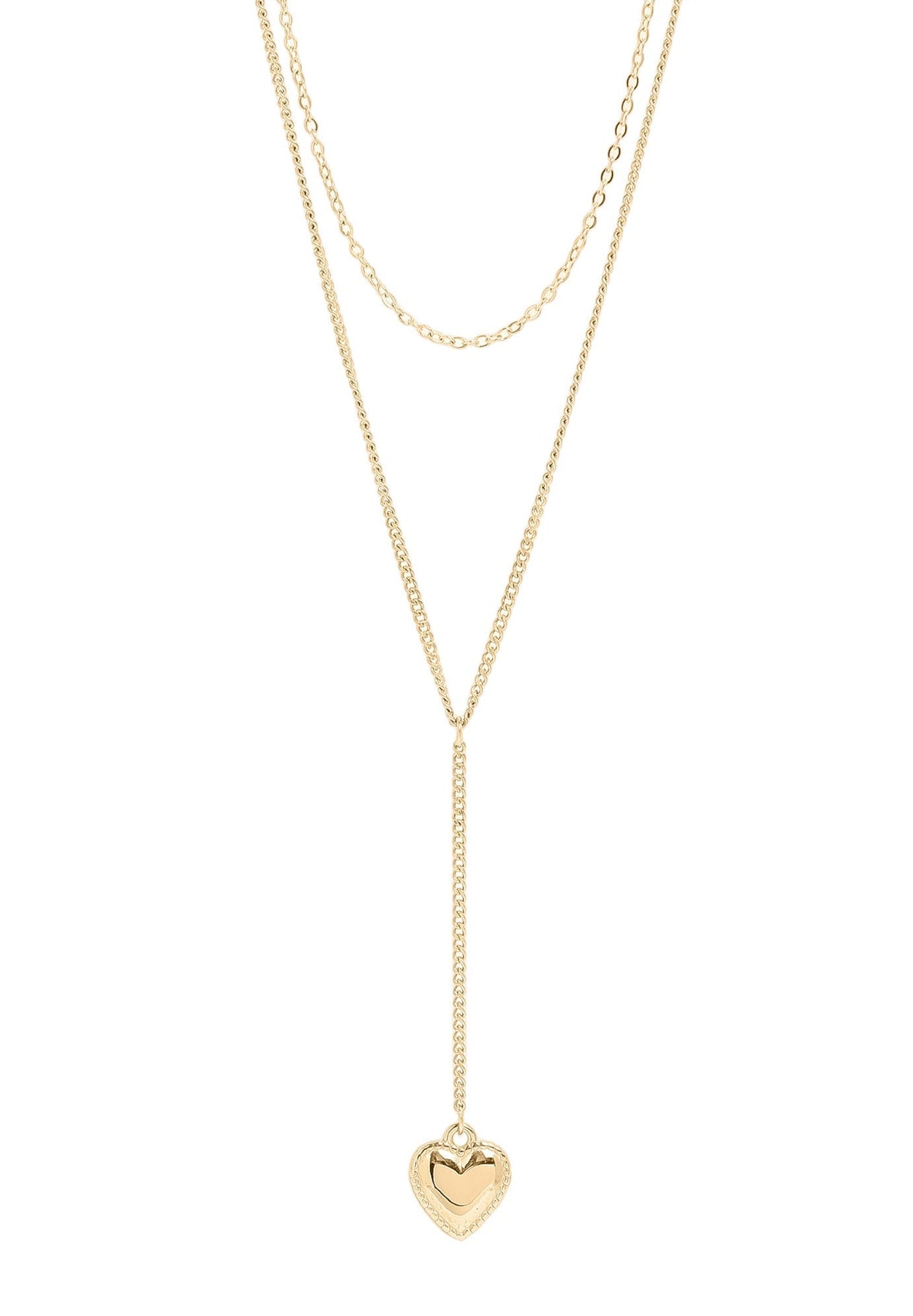 Gold Heart Necklace – Layered Lariat Double Chain 18K Gold Jewelry Pendant - Necklaces | Sunflower Soul Boutique