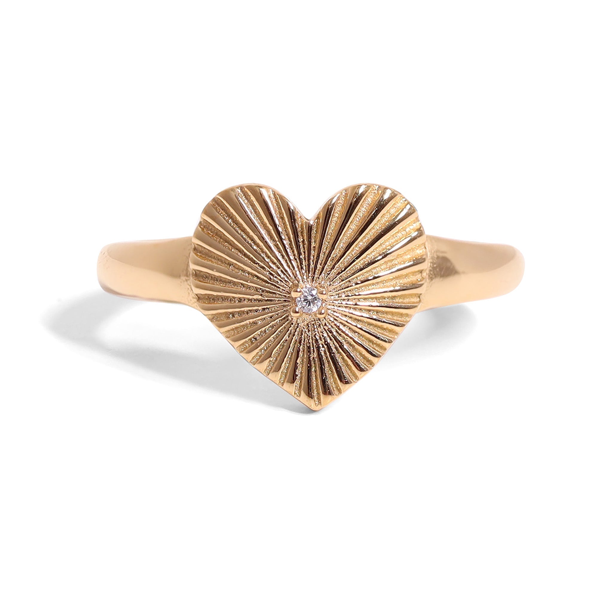 Gold Heart Ring – 18K Gold Jewelry Sunburst Stainless Steel Cubic Zirconia - Rings | Sunflower Soul Boutique