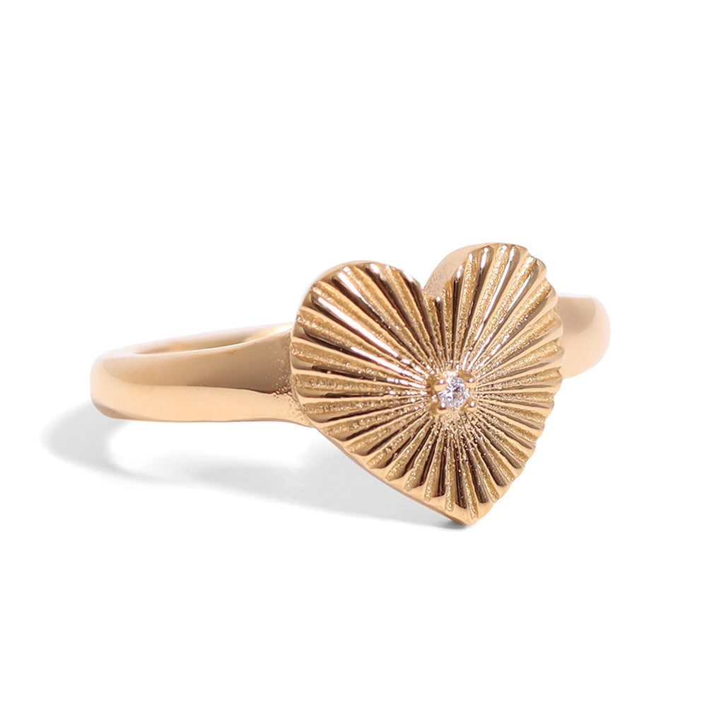 Gold Heart Ring – 18K Gold Jewelry Sunburst Stainless Steel Cubic Zirconia - Rings | Sunflower Soul Boutique