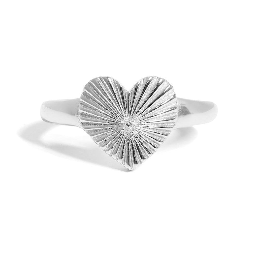 Gold Heart Ring – 18K Gold Jewelry Sunburst Stainless Steel Cubic Zirconia - Rings | Sunflower Soul Boutique