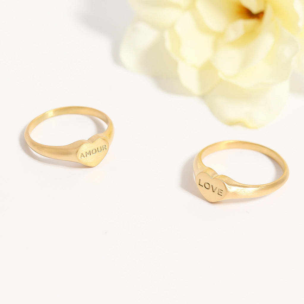 Gold Heart Signet Ring – Durable Stainless Steel Ring With PVD Coated Finish - Ring | Sunflower Soul Boutique