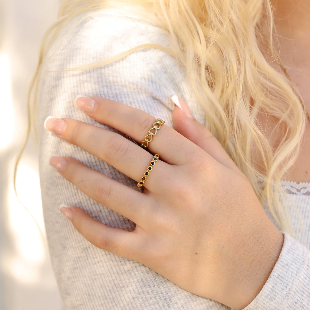 Gold Heart Stacking Ring – 18K Gold Plated Sideways Heart Band, Tarnish Resistant - Ring | Sunflower Soul Boutique