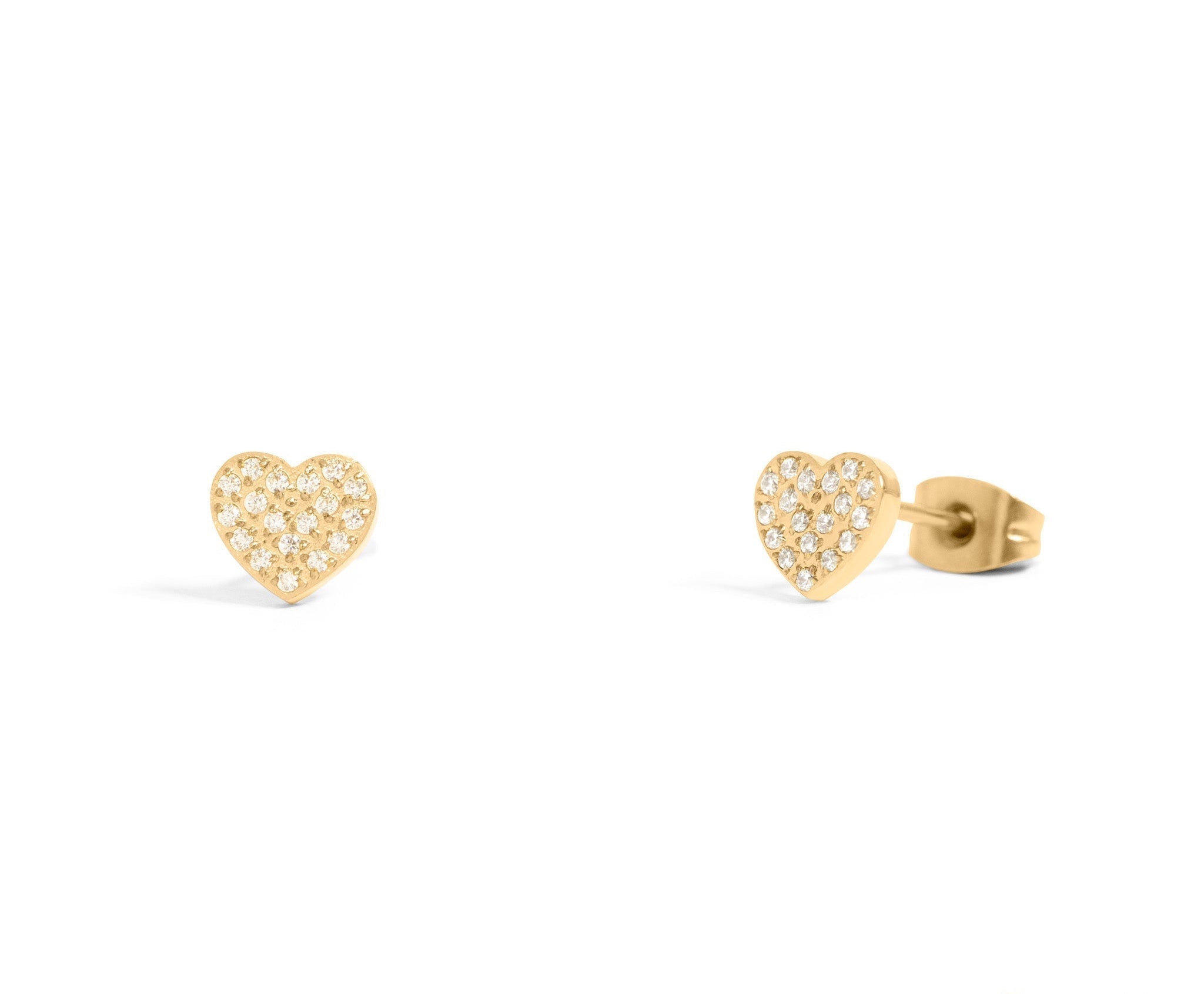 Gold Heart Stud Earrings – 18K Gold Plated Pave Stone Jewelry for Sensitive Skin - Earring | Sunflower Soul Boutique