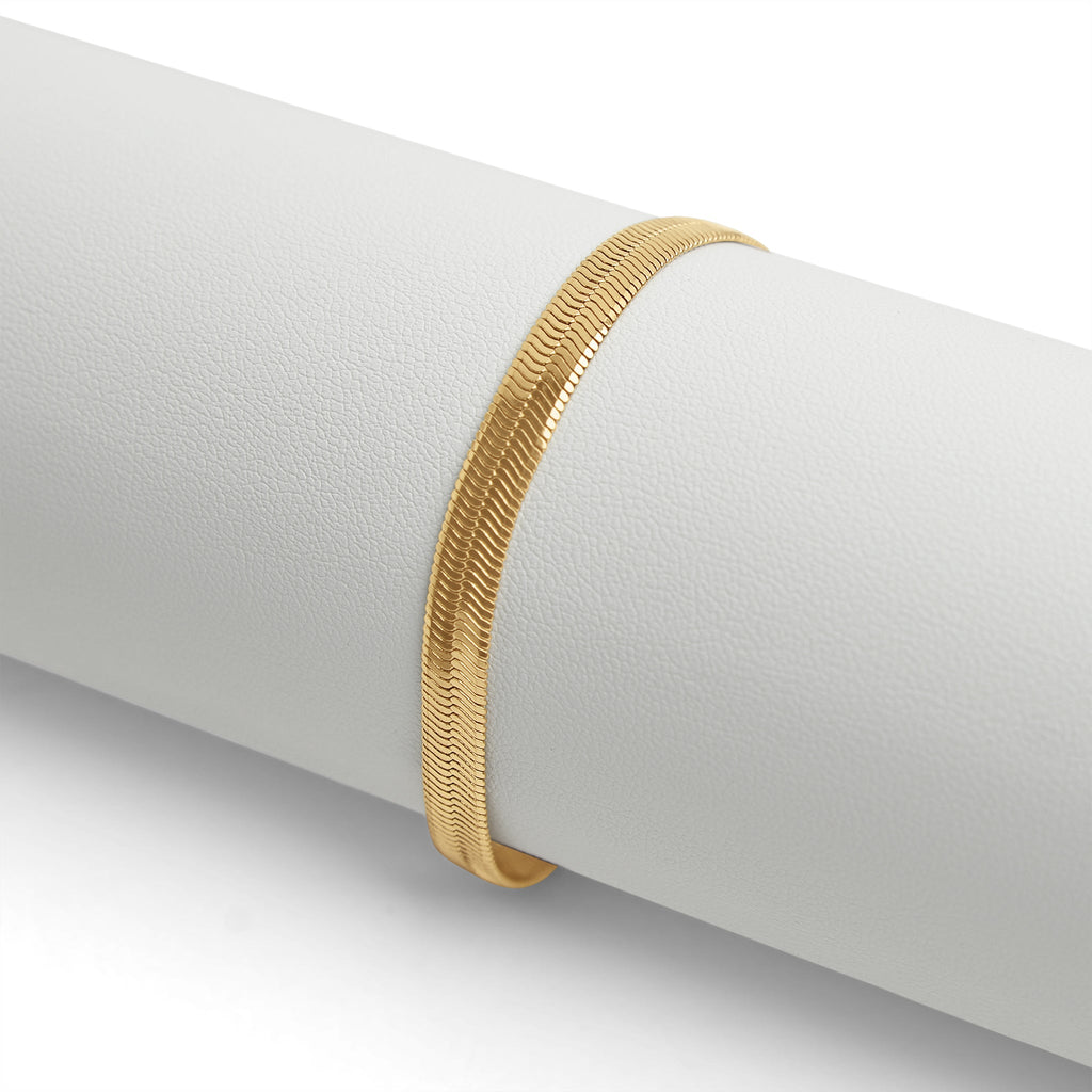 Gold Herringbone Bracelet – 18K Gold Chain With Durable Stainless Steel Lobster Clasp - Bracelets | Sunflower Soul Boutique