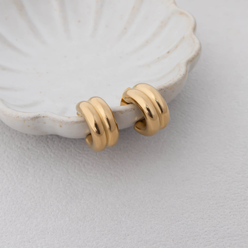 Gold Hoop Earrings – Double Hoop Huggie Studs | 18K Gold Jewelry Hoops - Earrings | Sunflower Soul Boutique