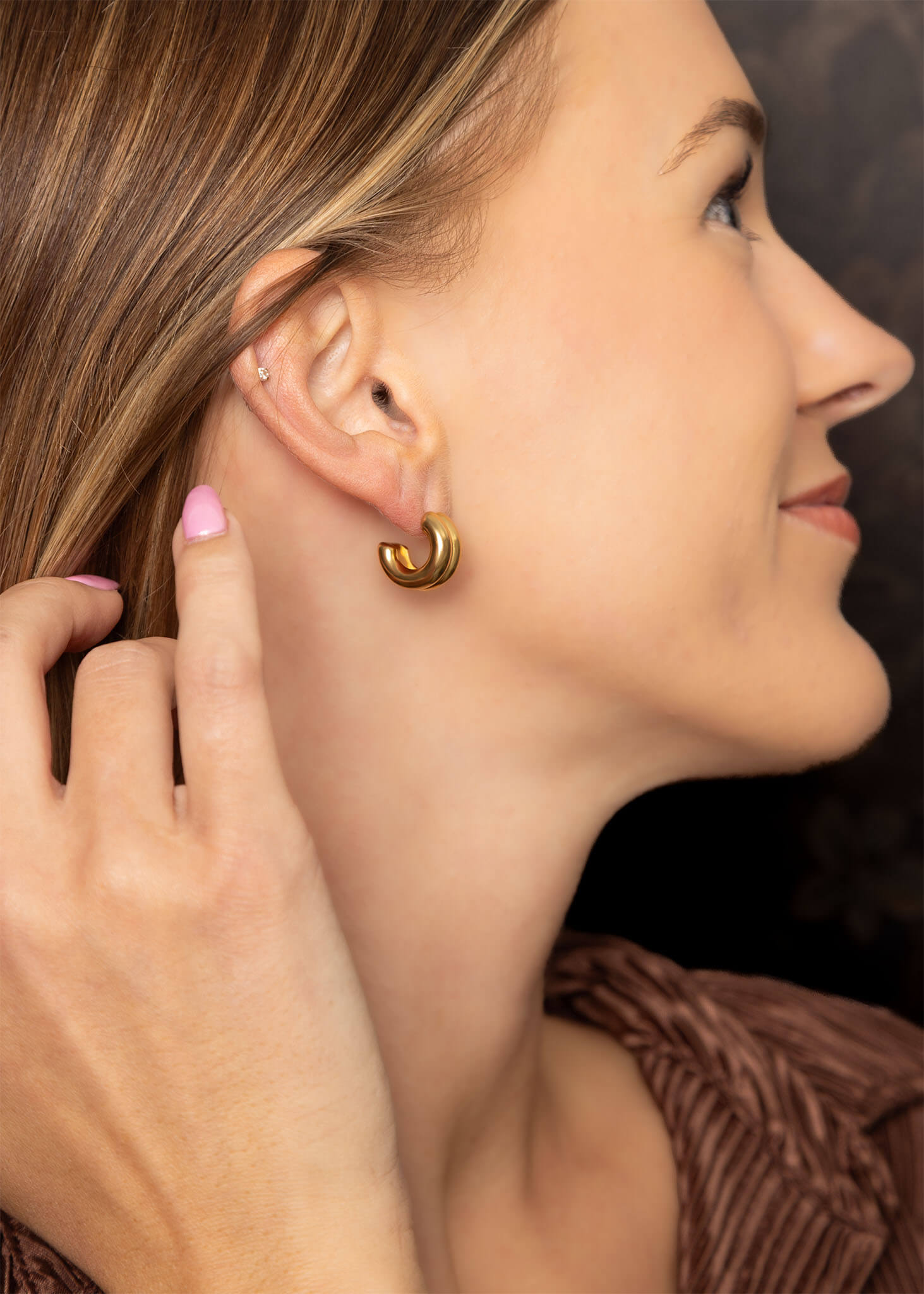 Gold Hoop Earrings – Double Hoop Huggie Studs | 18K Gold Jewelry Hoops - Earrings | Sunflower Soul Boutique