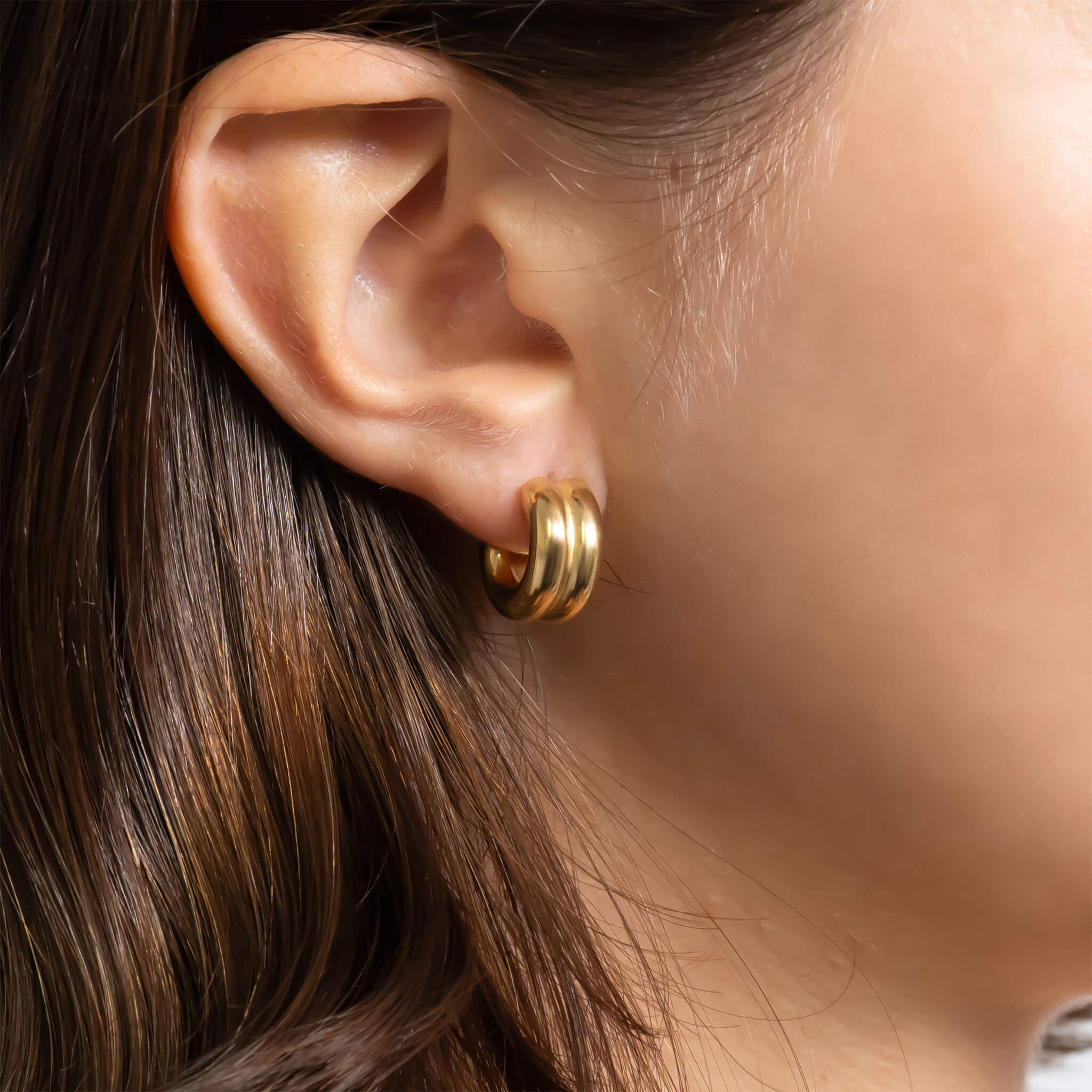 Gold Hoop Earrings – Double Hoop Huggie Studs | 18K Gold Jewelry Hoops - Earrings | Sunflower Soul Boutique