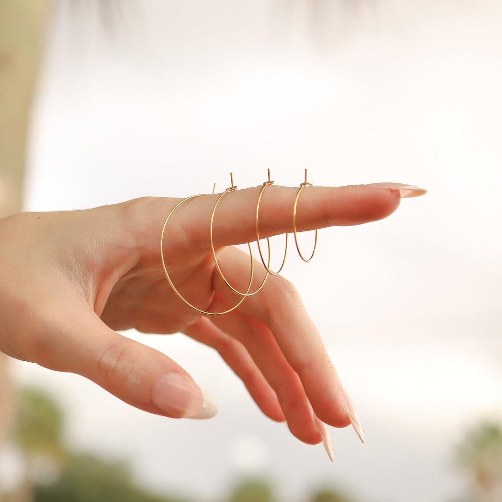 Gold Hoop Earrings – Lightweight 18K Gold Wire Hoops | Hypoallergenic Stainless Steel - Earring | Sunflower Soul Boutique