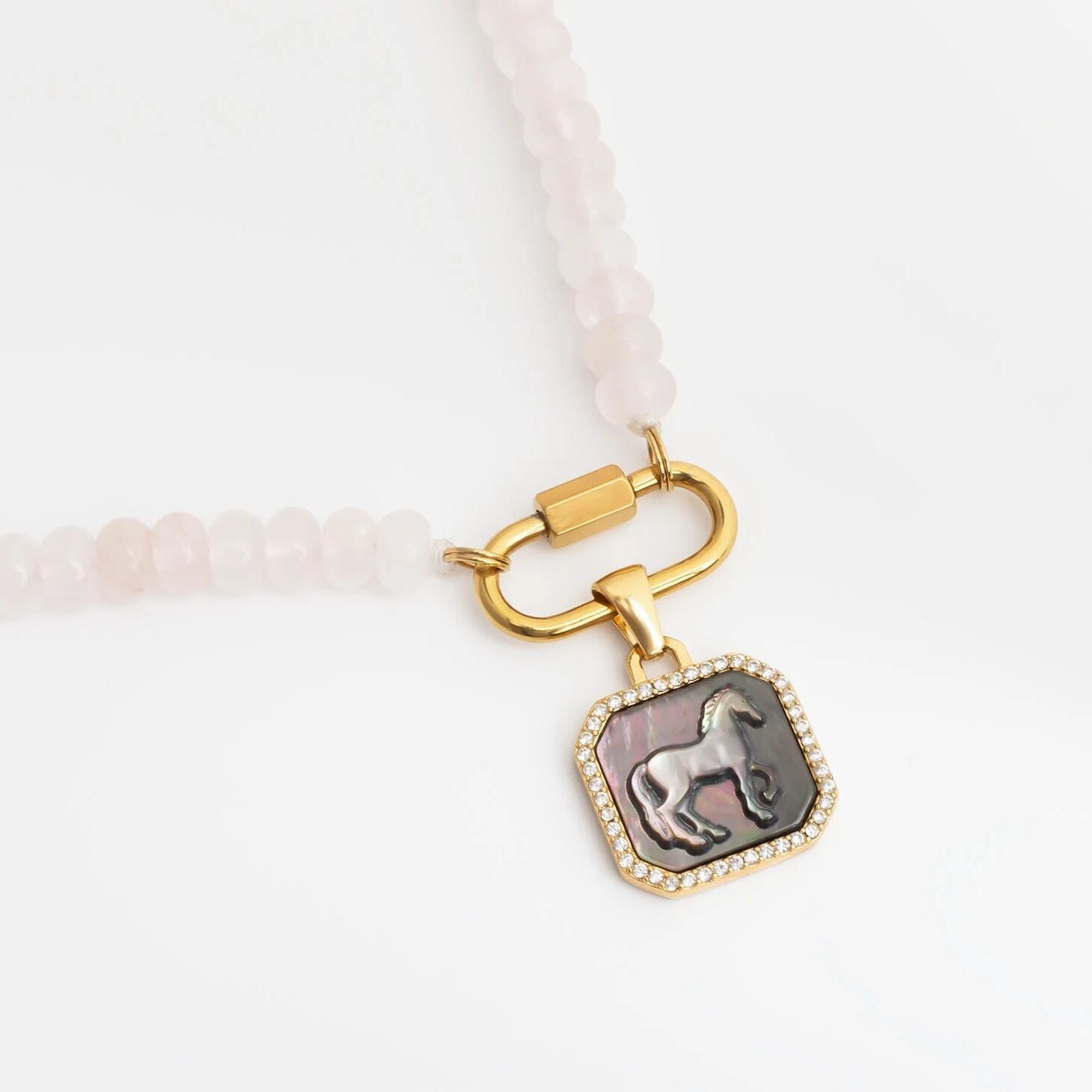 Gold Horse Pendant – 18K Gold Plated Charm with Luminous Pearl Inlay - Pendants | Sunflower Soul Boutique
