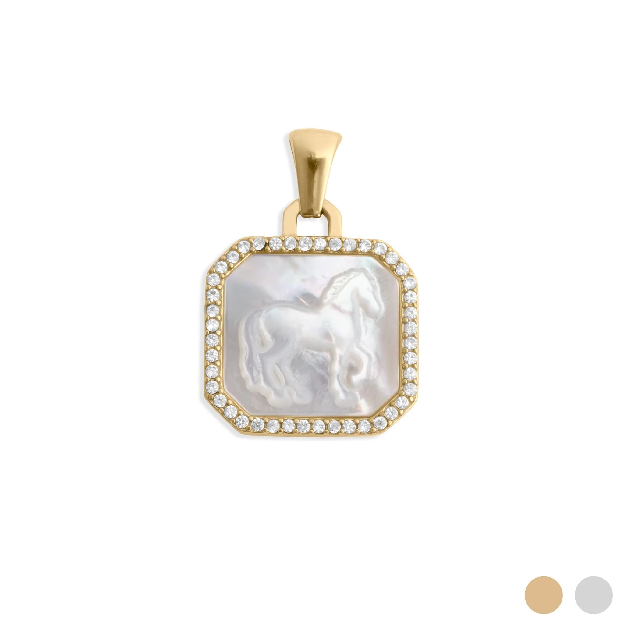 Gold Horse Pendant – 18K Gold Plated Charm with Luminous Pearl Inlay - Pendants | Sunflower Soul Boutique
