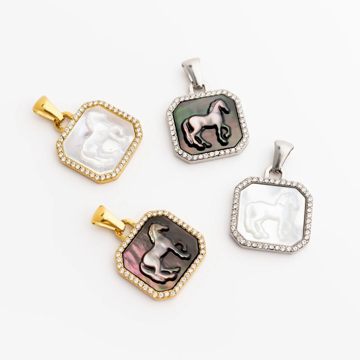 Gold Horse Pendant – 18K Gold Plated Charm with Luminous Pearl Inlay - Pendants | Sunflower Soul Boutique