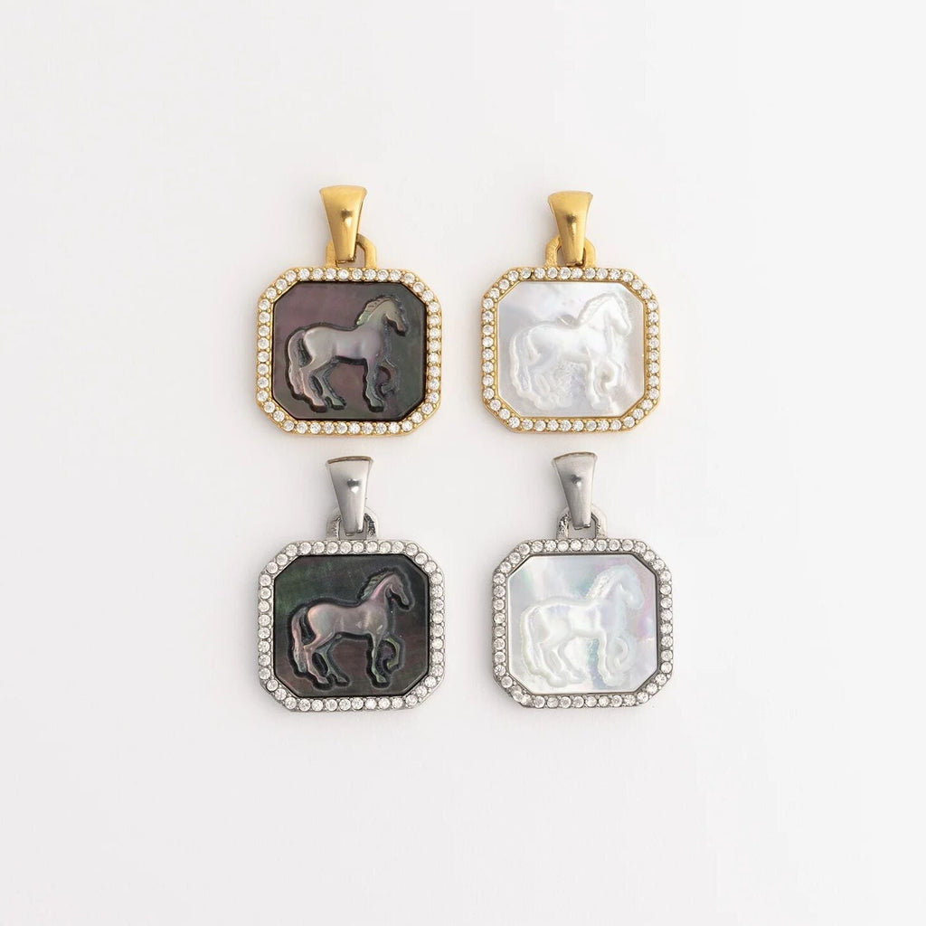 Gold Horse Pendant – 18K Gold Plated Charm with Luminous Pearl Inlay - Pendants | Sunflower Soul Boutique