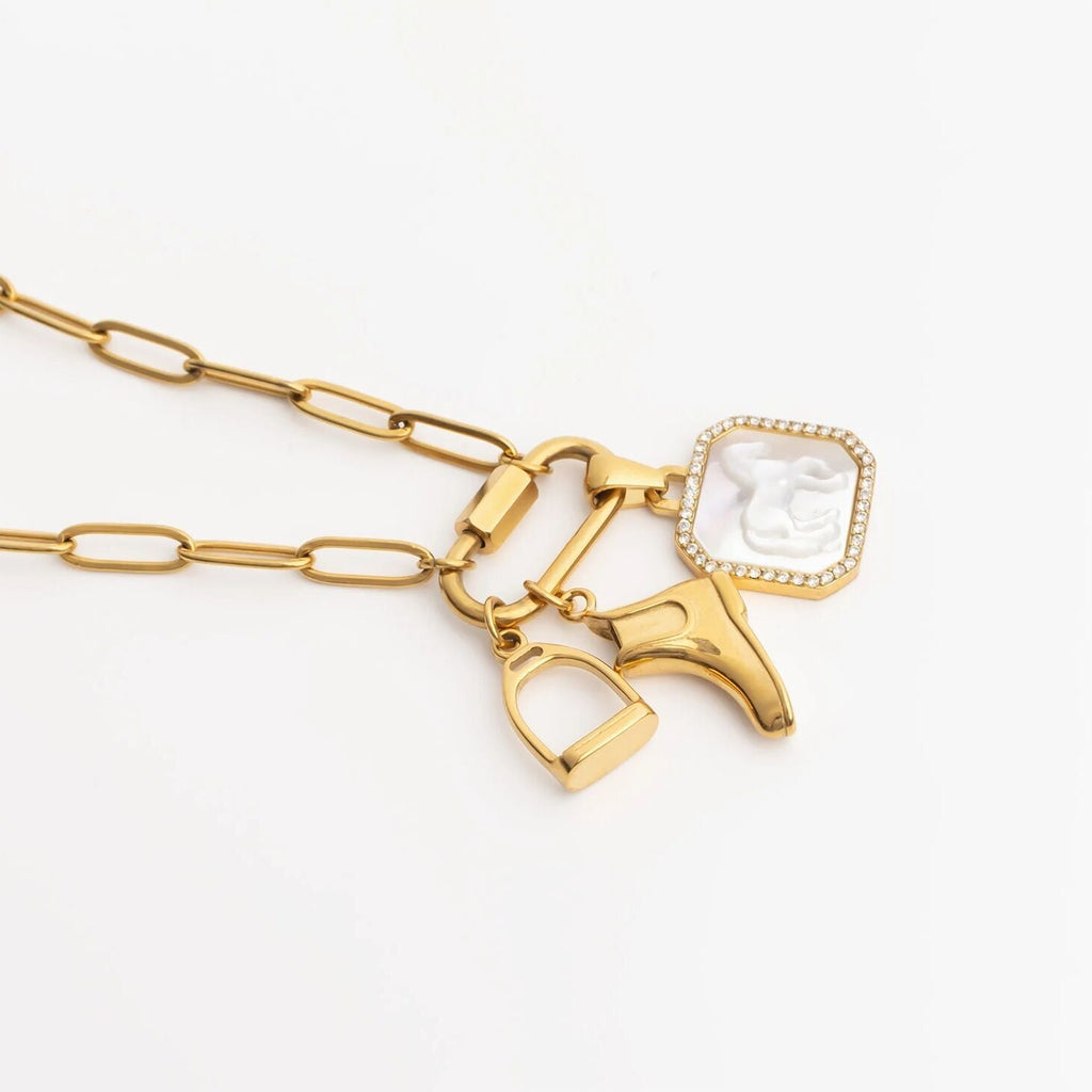 Gold Horse Pendant – 18K Gold Plated Charm with Luminous Pearl Inlay - Pendants | Sunflower Soul Boutique