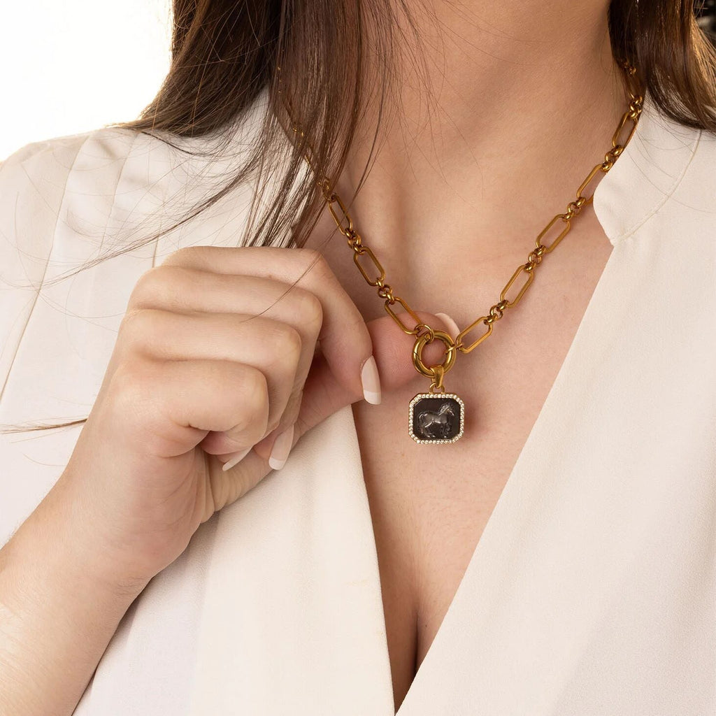 Gold Horse Pendant – 18K Gold Plated Charm with Luminous Pearl Inlay - Pendants | Sunflower Soul Boutique
