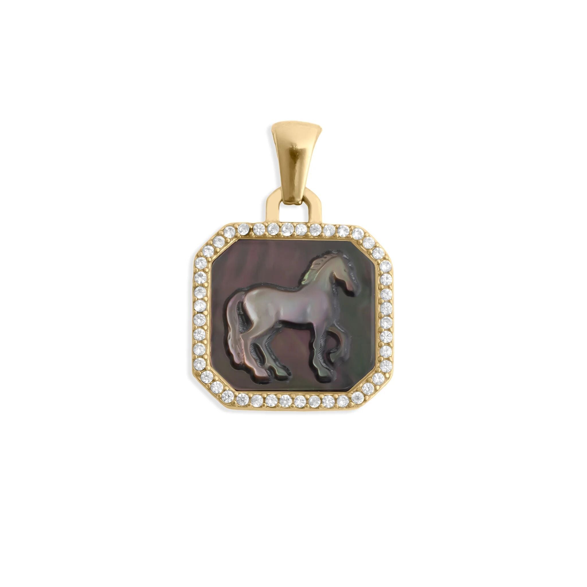 Gold Horse Pendant – 18K Gold Plated Charm with Luminous Pearl Inlay - Pendants | Sunflower Soul Boutique