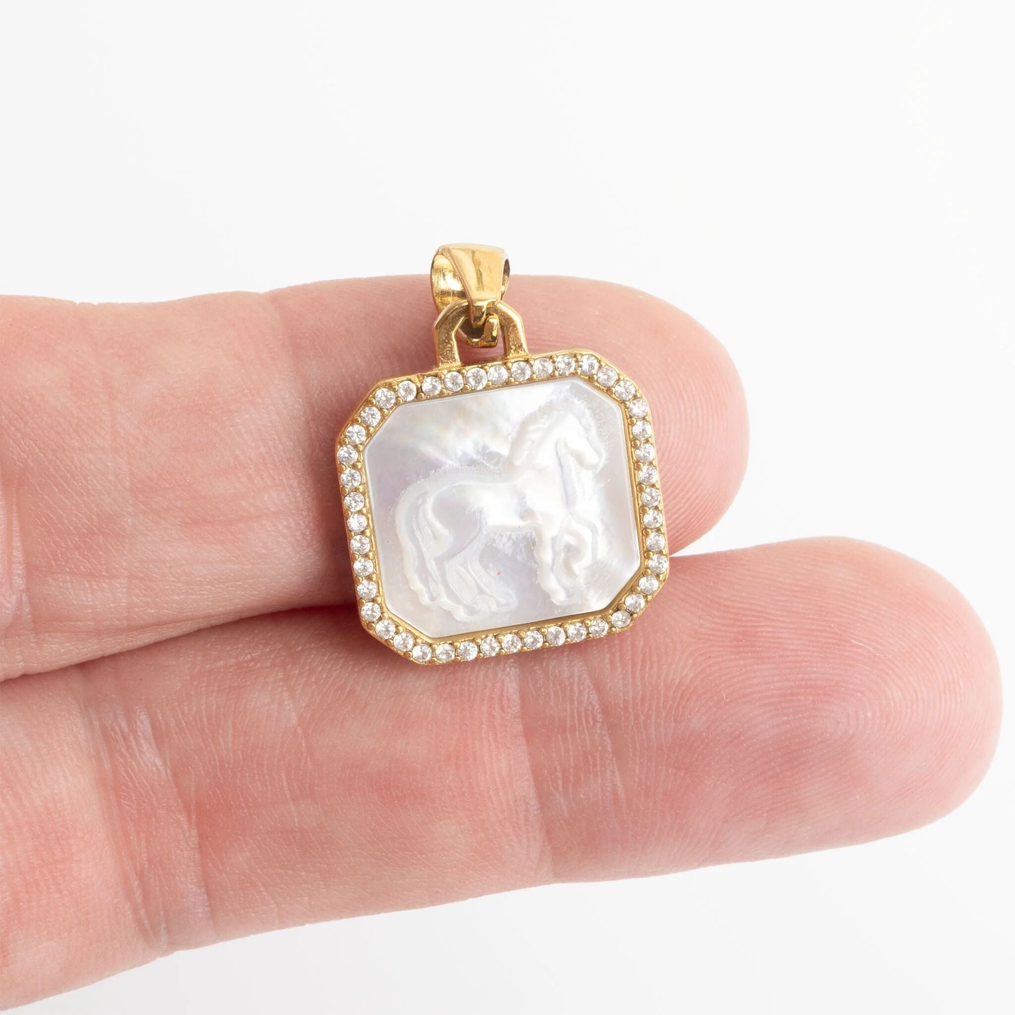 Gold Horse Pendant – 18K Gold Plated Charm with Luminous Pearl Inlay - Pendants | Sunflower Soul Boutique