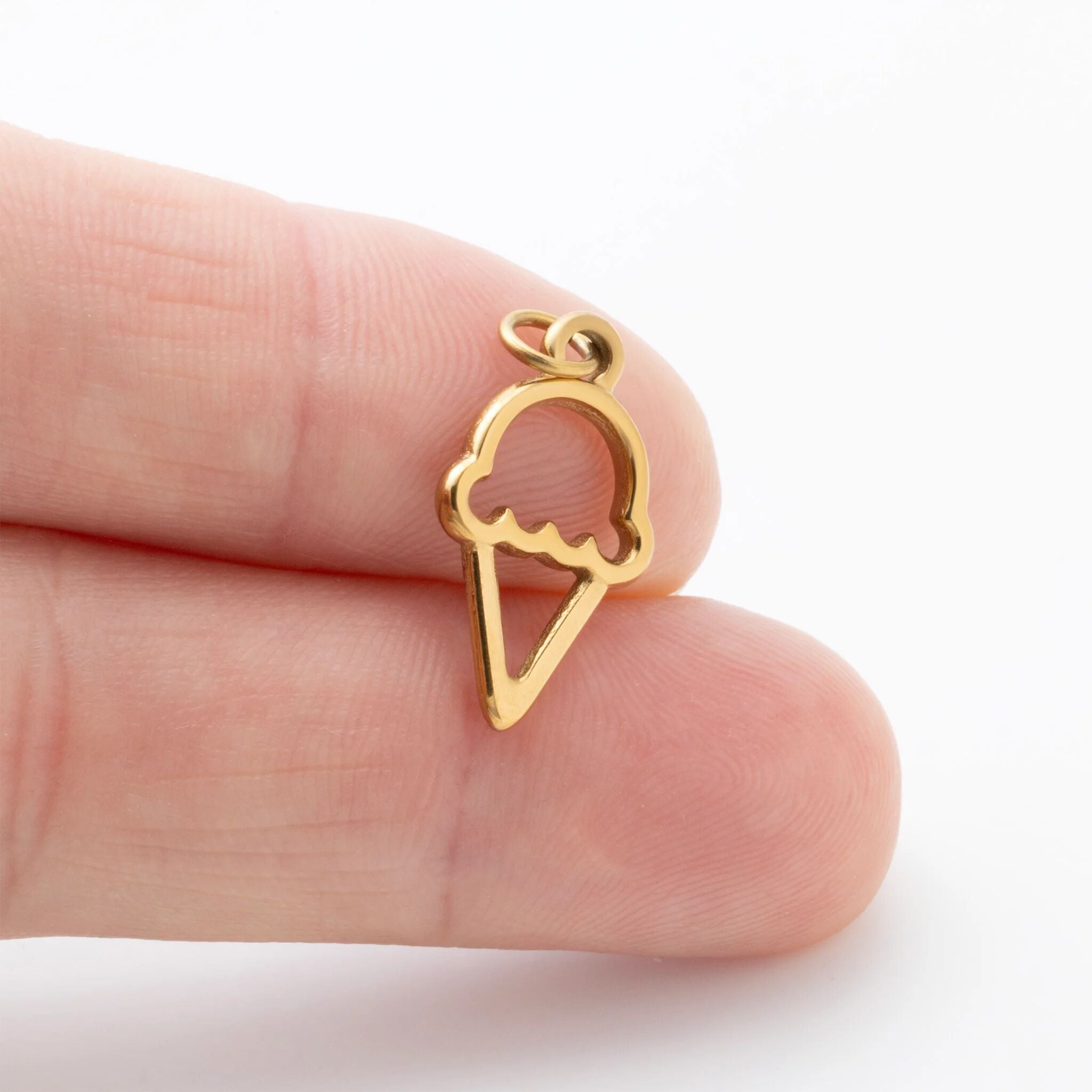 Gold Ice Cream Charm – 18K Gold Cone Charm | Scratch Resistant Stainless Steel - Charms | Sunflower Soul Boutique