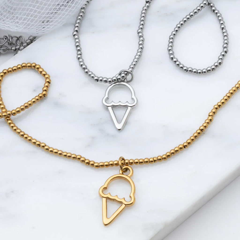 Gold Ice Cream Charm – 18K Gold Cone Charm | Scratch Resistant Stainless Steel - Charms | Sunflower Soul Boutique