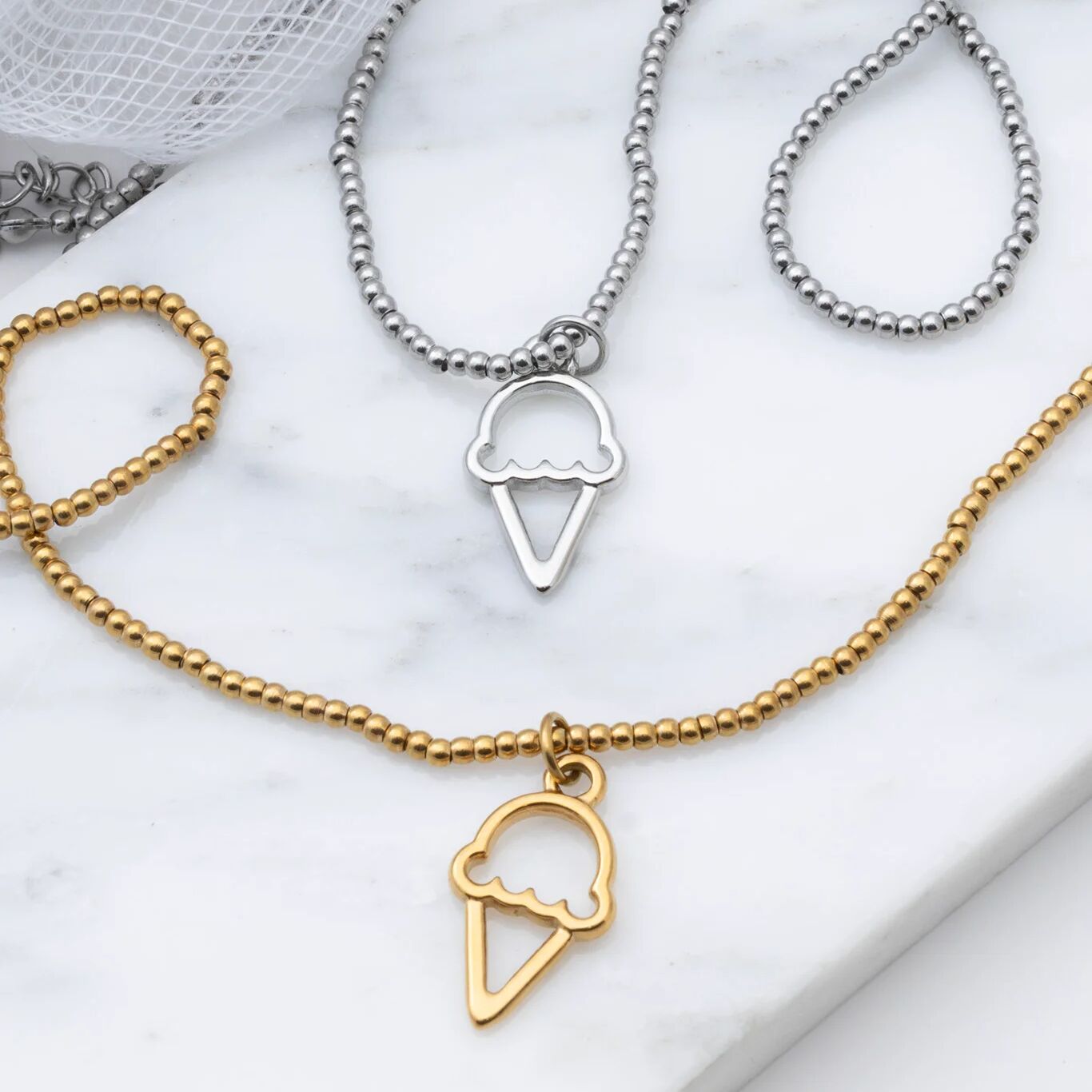 Gold Ice Cream Charm – 18K Gold Cone Charm | Scratch Resistant Stainless Steel - Charms | Sunflower Soul Boutique