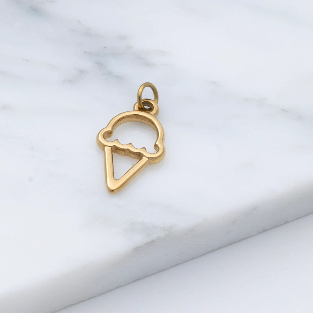 Gold Ice Cream Charm – 18K Gold Cone Charm | Scratch Resistant Stainless Steel - Charms | Sunflower Soul Boutique