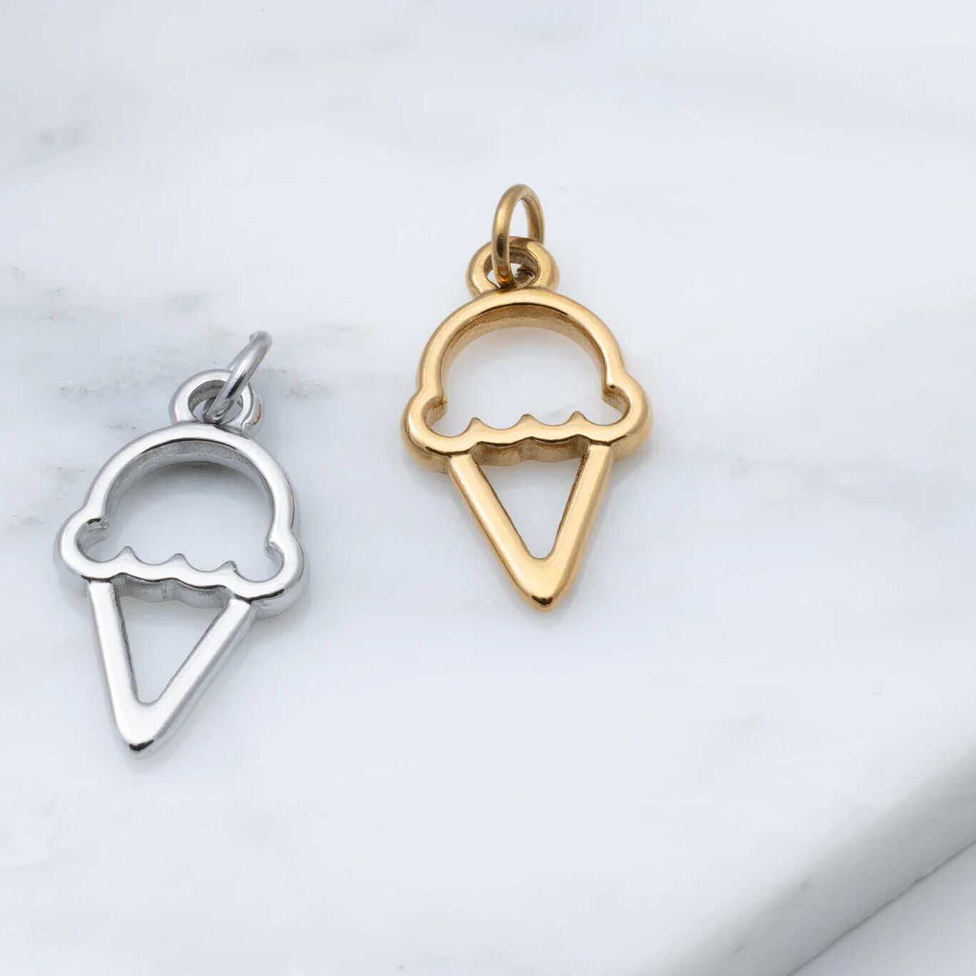 Gold Ice Cream Charm – 18K Gold Cone Charm | Scratch Resistant Stainless Steel - Charms | Sunflower Soul Boutique