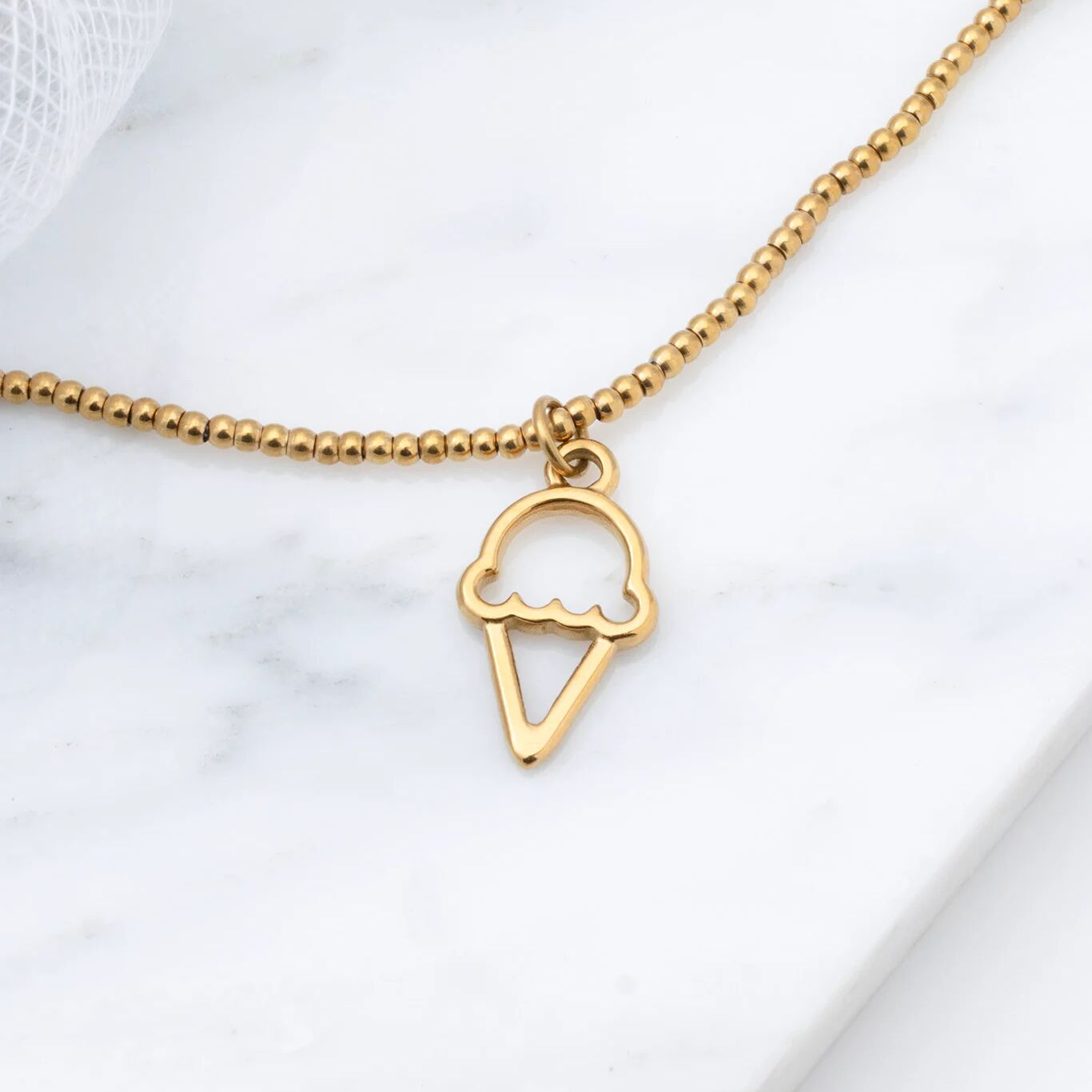 Gold Ice Cream Charm – 18K Gold Cone Charm | Scratch Resistant Stainless Steel - Charms | Sunflower Soul Boutique