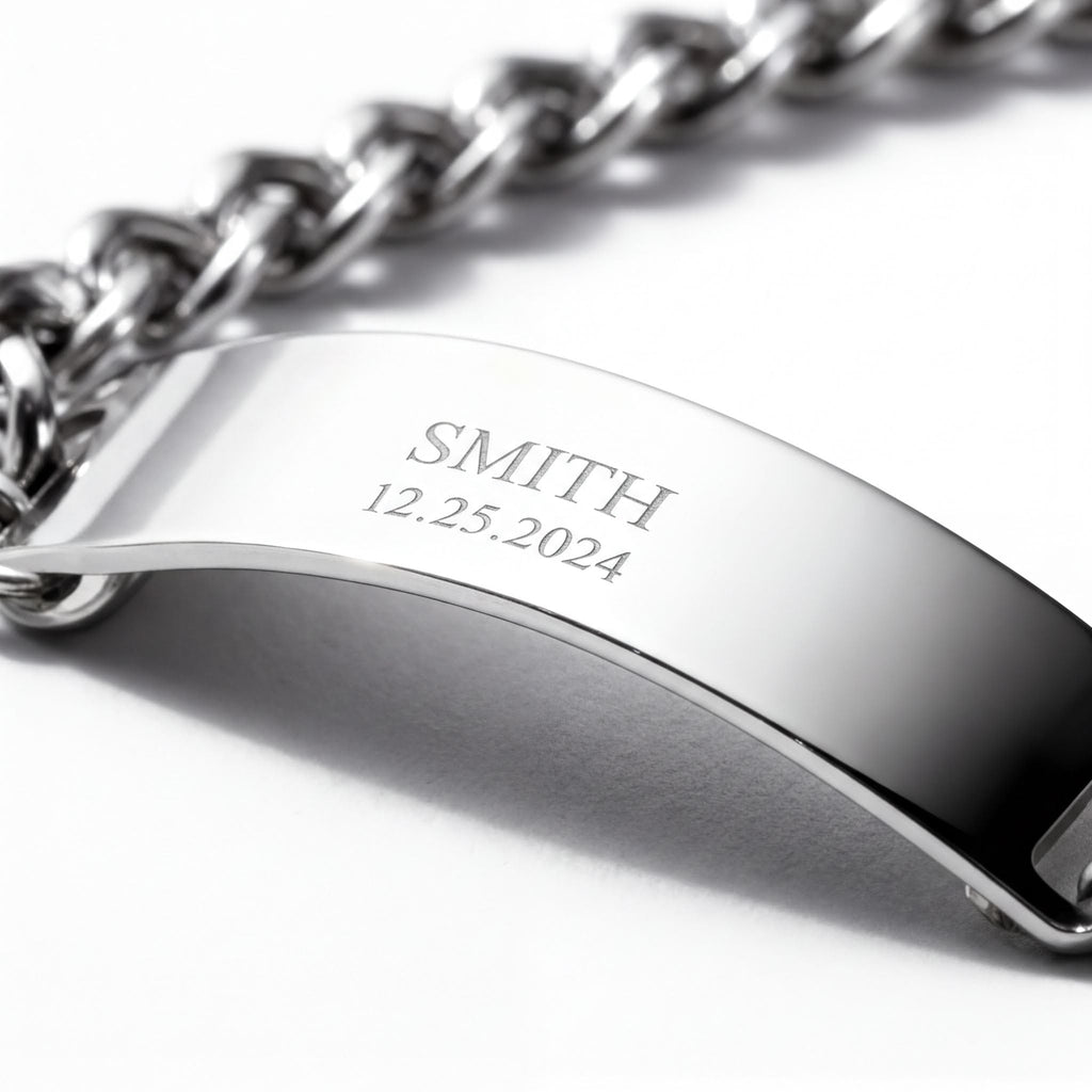 Gold ID Bracelet – Stainless Steel Curved Bar With Blank ID Bar, Engraved Gift - Bracelets | Sunflower Soul Boutique