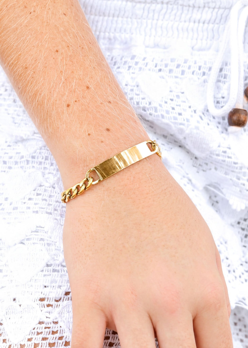Gold ID Bracelet – Stainless Steel Curved Bar With Blank ID Bar, Engraved Gift - Bracelets | Sunflower Soul Boutique