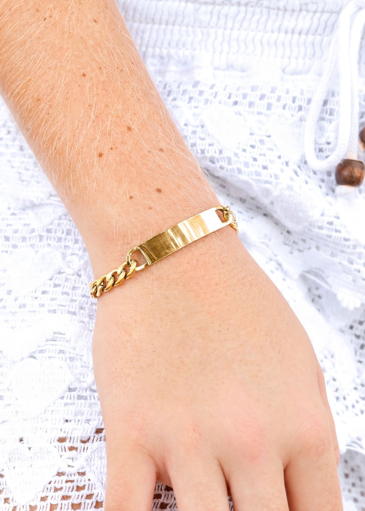Gold ID Bracelet – Stainless Steel Curved Bar With Blank ID Bar, Engraved Gift - Bracelets | Sunflower Soul Boutique