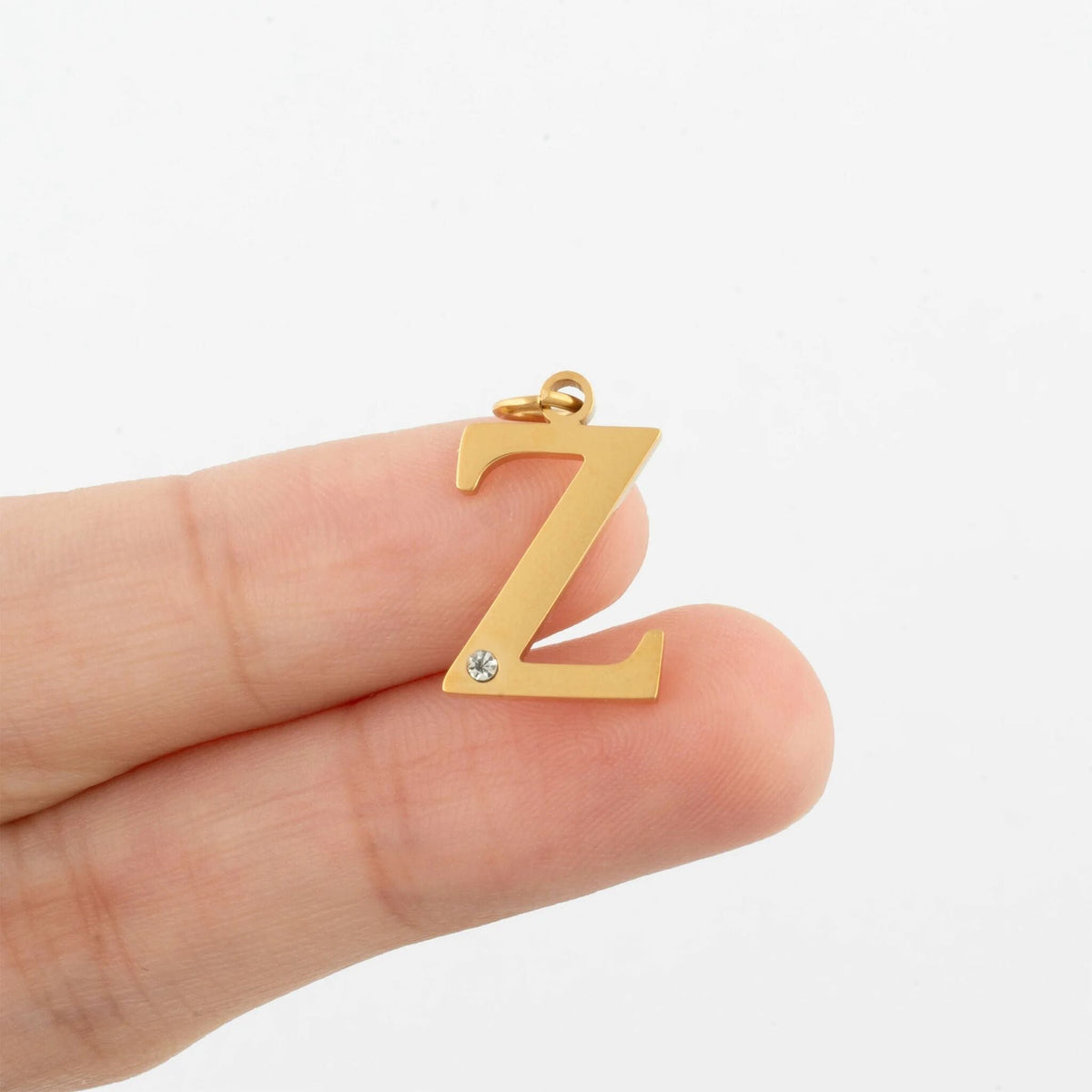 18K Gold PVD Stainless Steel Letter with Crystal Charm 15mm- scale shot 