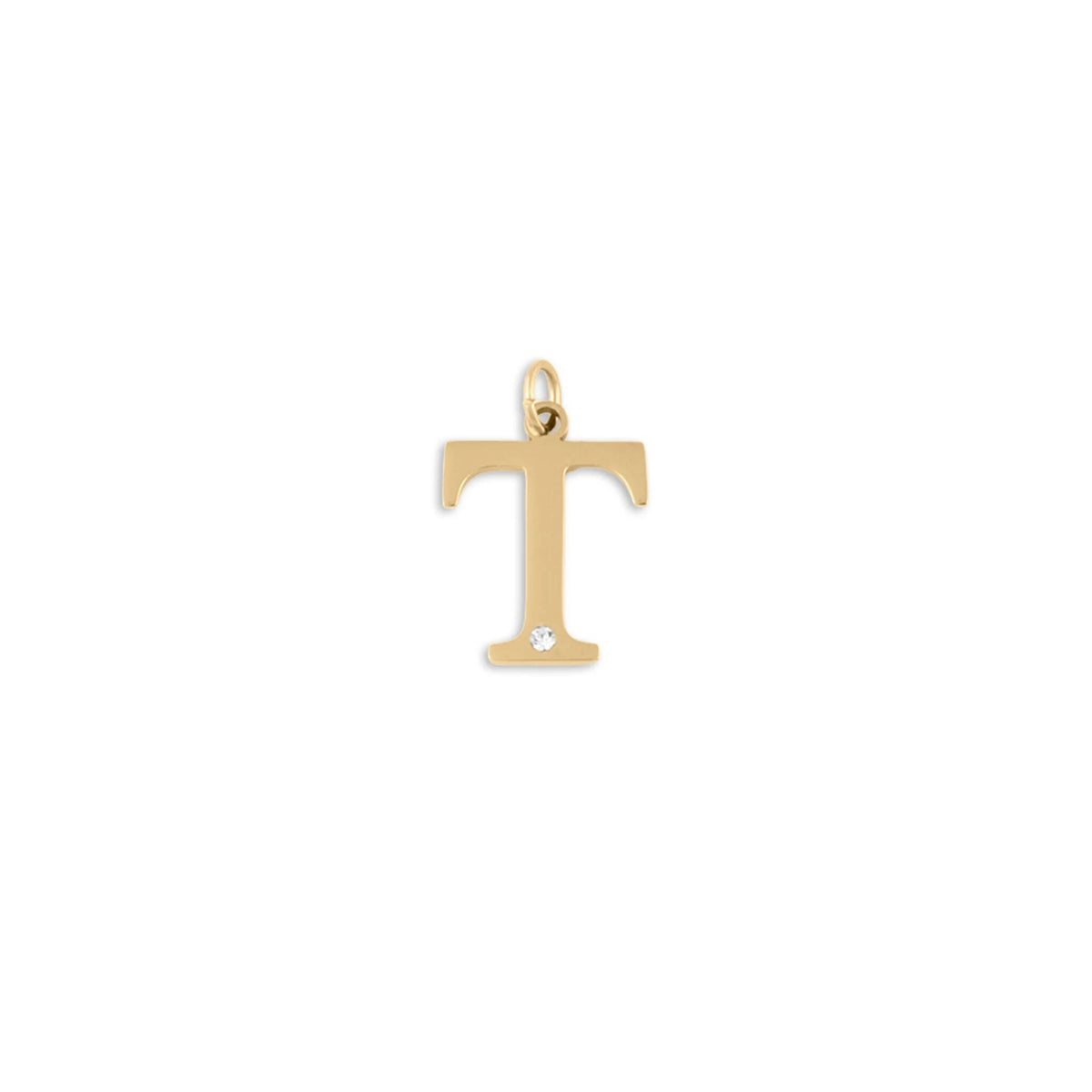 18K Gold PVD Stainless Steel Letter with Crystal Charm 15mm -T