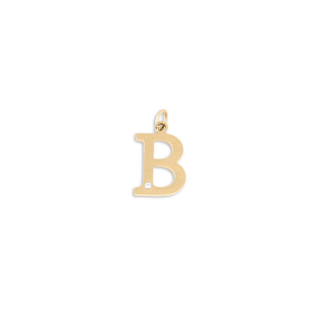 18K Gold PVD Stainless Steel Letter with Crystal Charm 15mm -B
