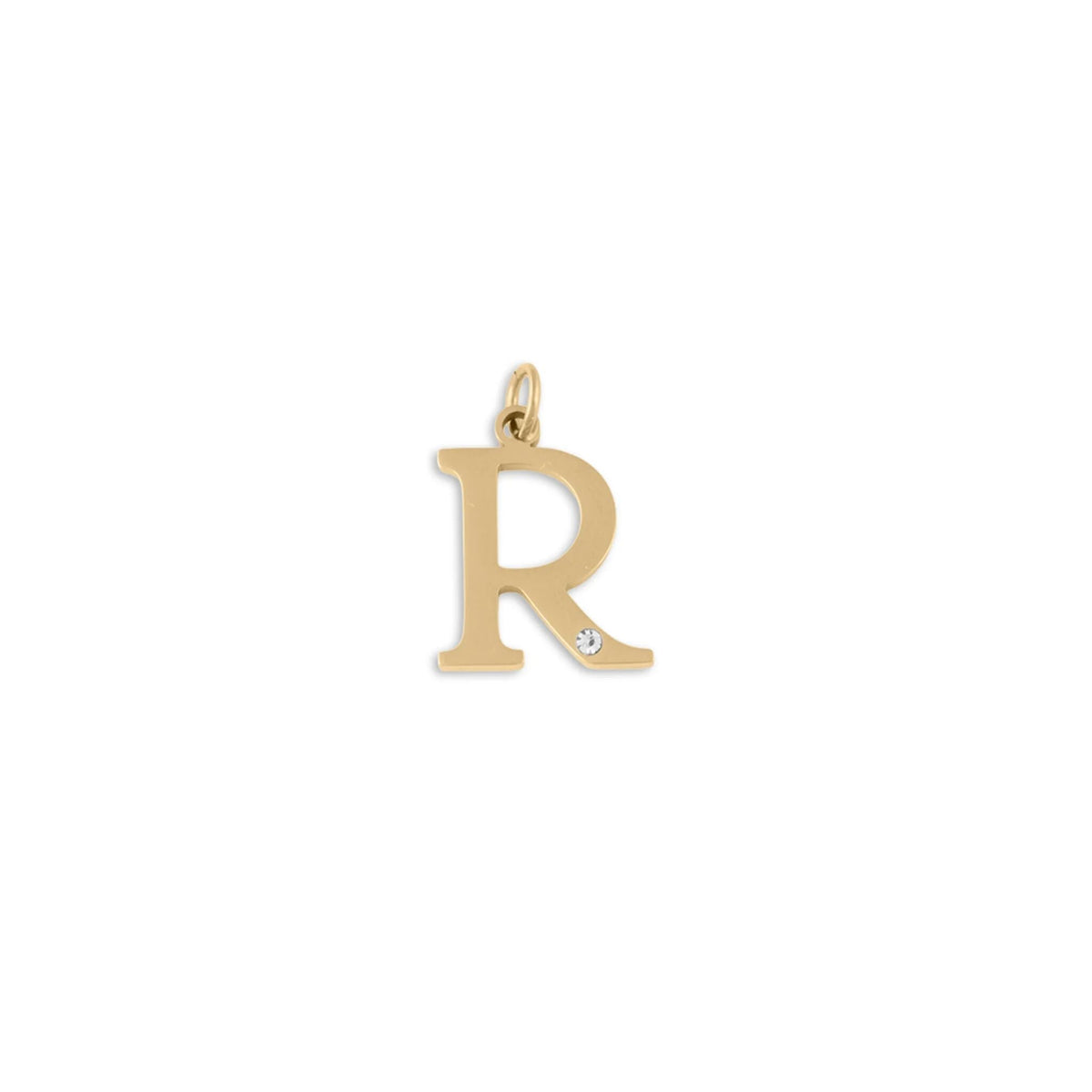 18K Gold PVD Stainless Steel Letter with Crystal Charm 15mm -R