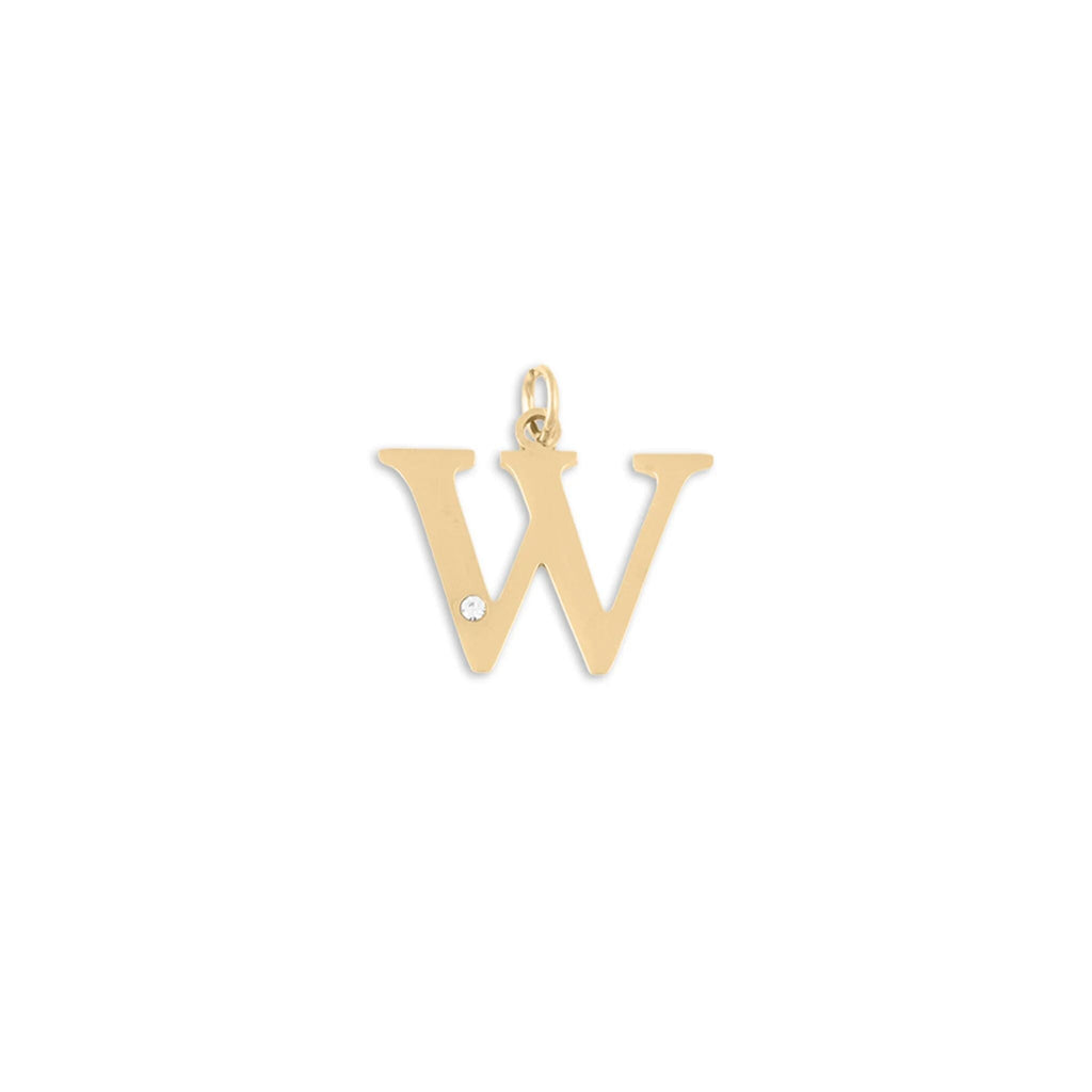 18K Gold PVD Stainless Steel Letter with Crystal Charm 15mm -W