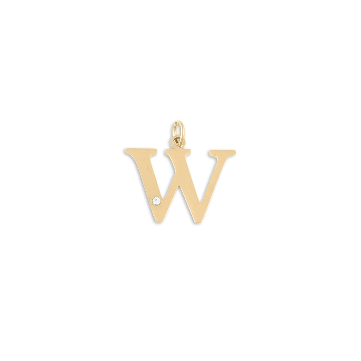 18K Gold PVD Stainless Steel Letter with Crystal Charm 15mm -W