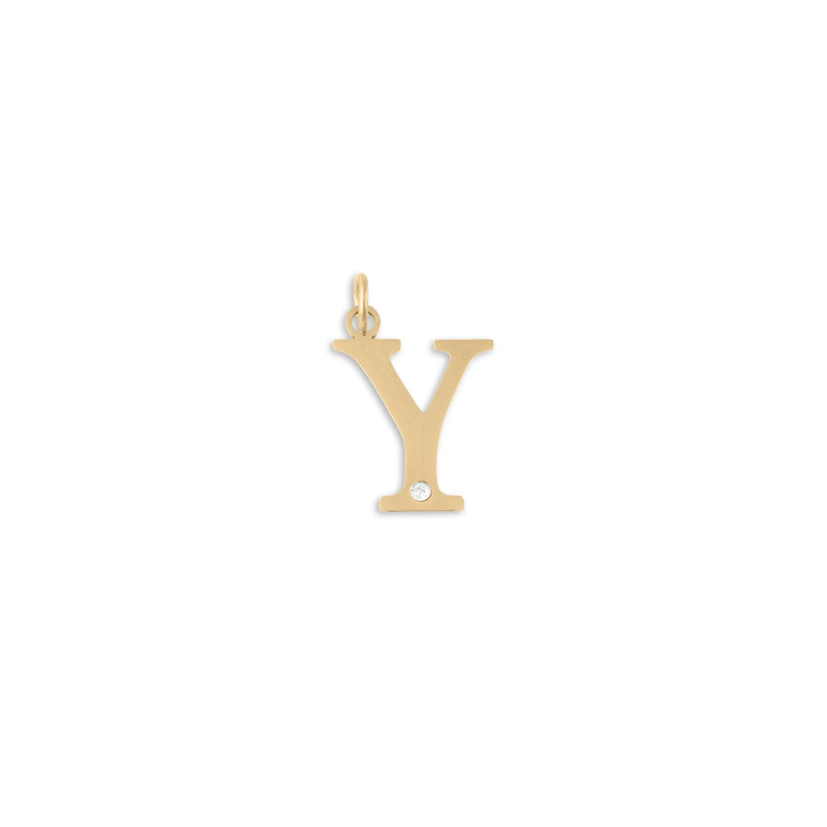 18K Gold PVD Stainless Steel Letter with Crystal Charm 15mm -Y