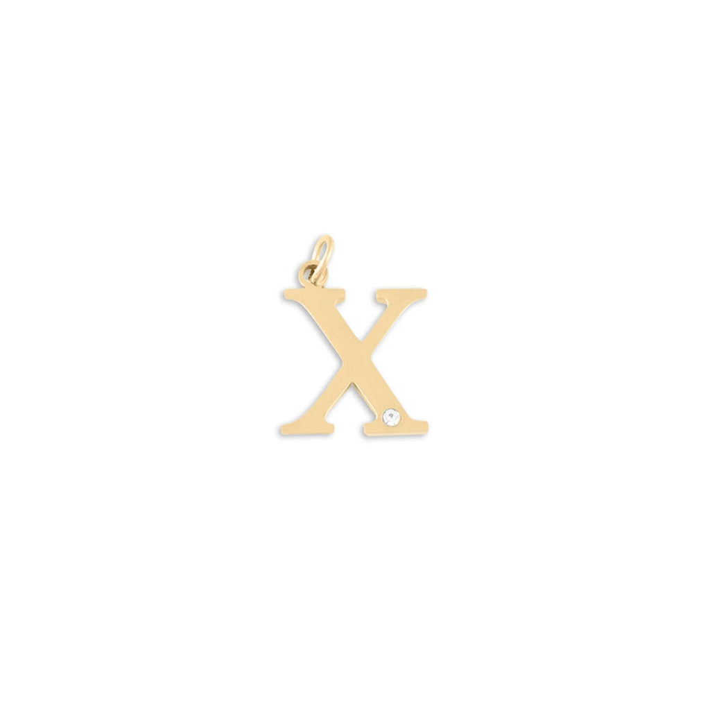 18K Gold PVD Stainless Steel Letter with Crystal Charm 15mm -X