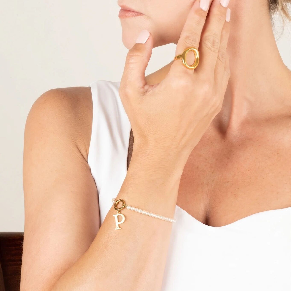 18K Gold PVD Stainless Steel Letter with Crystal Charm 15mm -Gold model 