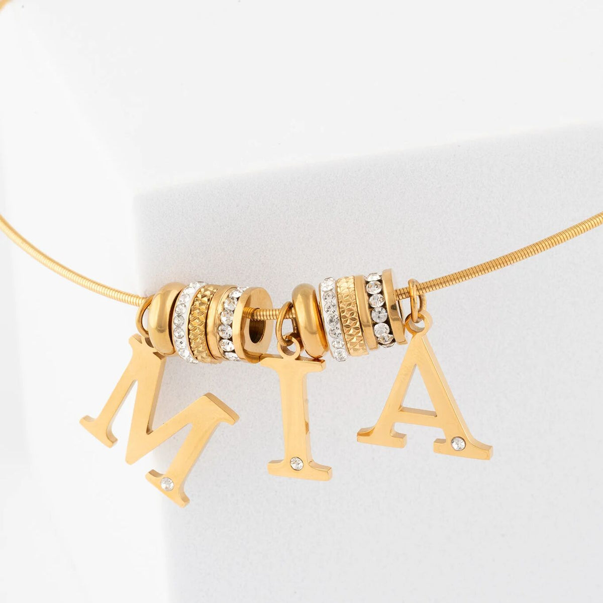 18K Gold PVD Stainless Steel Letter with Crystal Charm 15mm -Gold studio