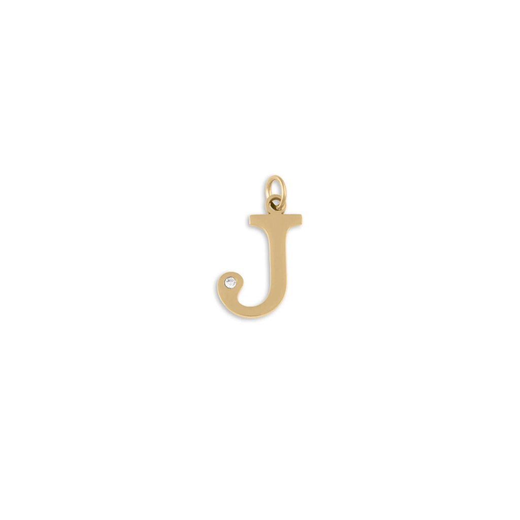 18K Gold PVD Stainless Steel Letter with Crystal Charm 15mm -J